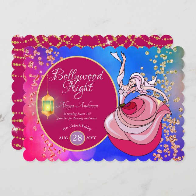 Fun BOLLYWOOD Dance Music Party ANY EVENT Invitation (Front/Back)