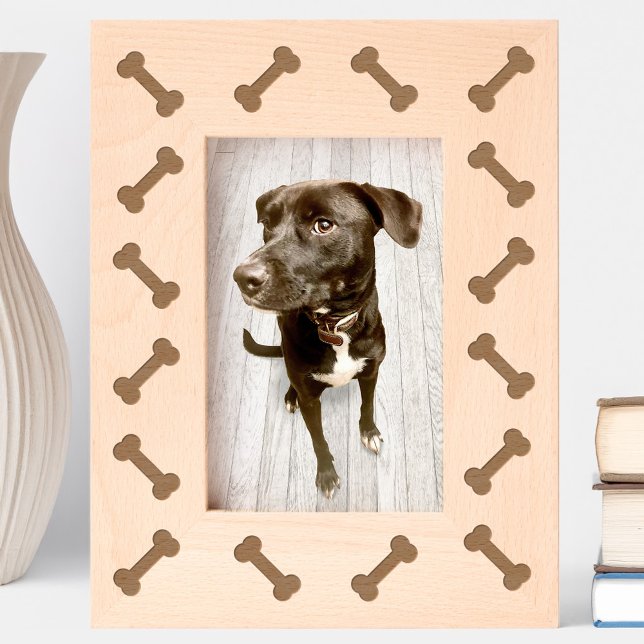 Fun Bones Dog Etched Frames (Fun dog bones pattern etched wooden photo frame, perfect for pet portraits)