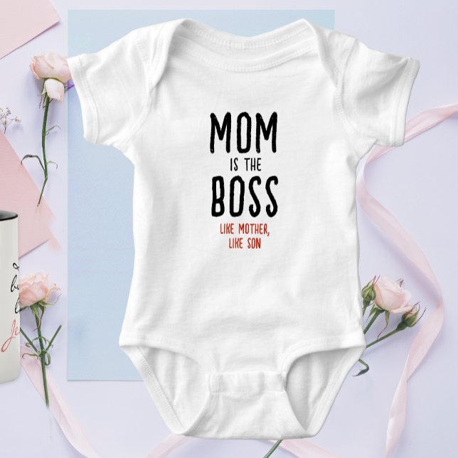 Fun Boss Mum Dad Saying Modern Black And Red Typo Baby Bodysuit (Creator Uploaded)