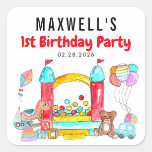 Fun Bounce House Castle Toys Jumping Kids Birthday Square Sticker