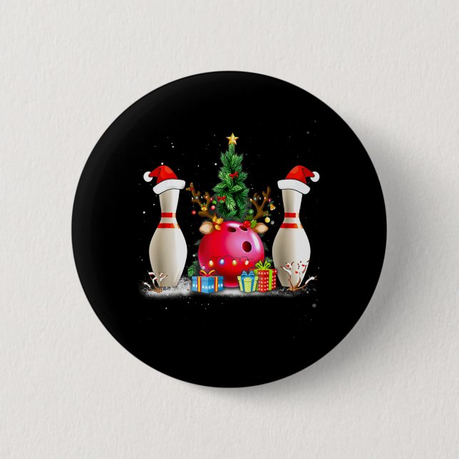 Fun Bowling Christmas Santa Hat Xmas Bowling Lover 6 Cm Round Badge (Front)