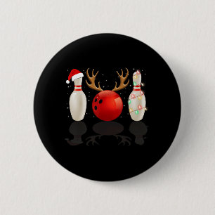 Fun Bowling Christmas  Santa Hat Xmas Lights Gift 6 Cm Round Badge