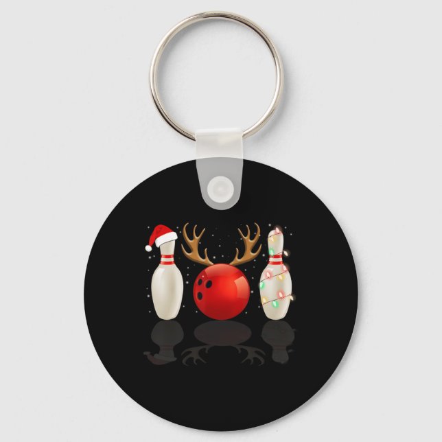 Fun Bowling Christmas  Santa Hat Xmas Lights Gift Key Ring (Front)