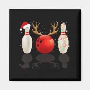Fun Bowling Christmas Santa Hat Xmas Lights Gift Magnet