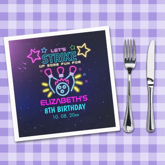 Fun Bowling Neon  Birthday Girl Napkin (Creator Uploaded)