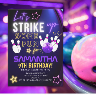 Fun Bowling party Design for Girls Invitation
