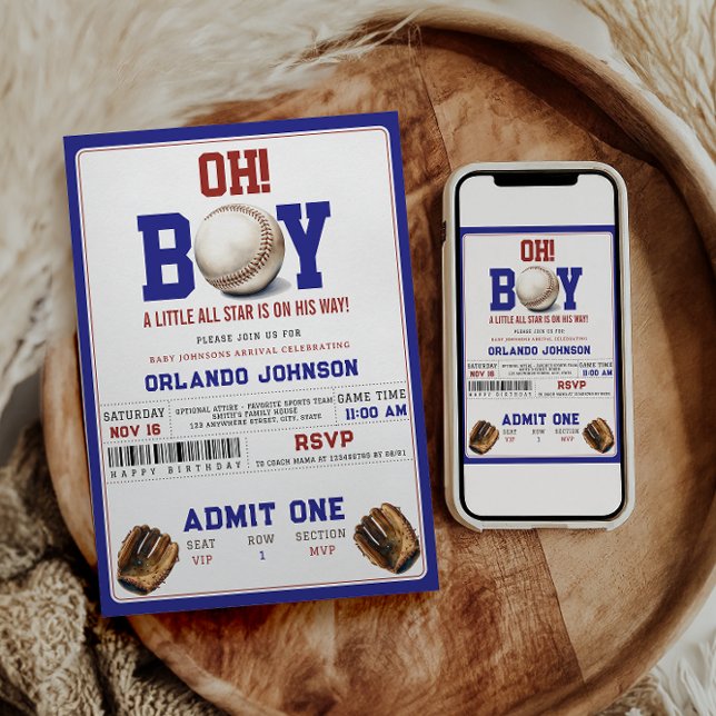 Fun Boy Baseball Baby Shower | Custom Sports Party Invitation (Creator Uploaded)