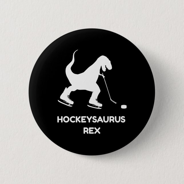 Fun Boys Ice Hockey T Rex Dinosaur  6 Cm Round Badge (Front)