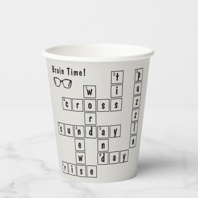 Fun "Brain Time!" Crossword Puzzle Eyeglass Frame Paper Cups (Front)