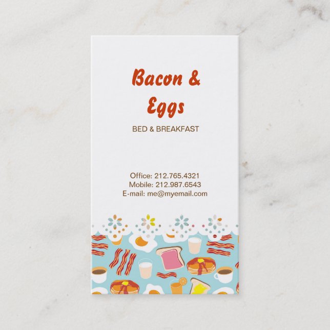 Fun Breakfast Food Illustrations Pattern Business Card (Front)