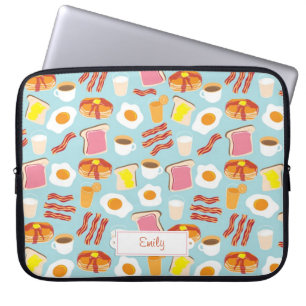 Fun Breakfast Food Illustrations Pattern Laptop Sleeve