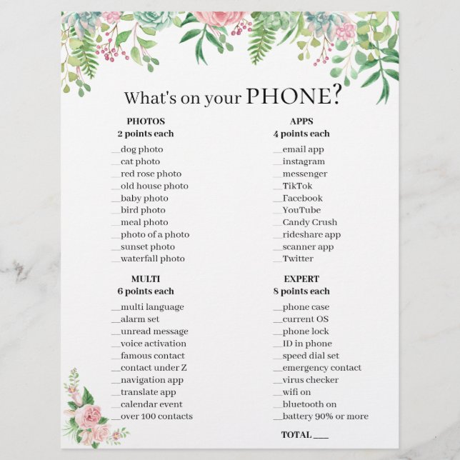 Fun Bridal Shower 💍 Phone Game – Who has what? (Front)