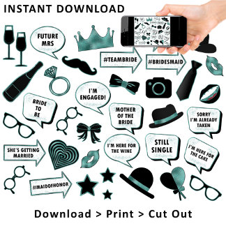 Fun Bridal Shower Photo Booth Teal Printable Props Poster