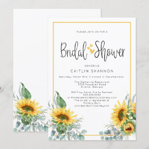 Fun Bridal Shower Sunflower with Yellow Hearts Invitation