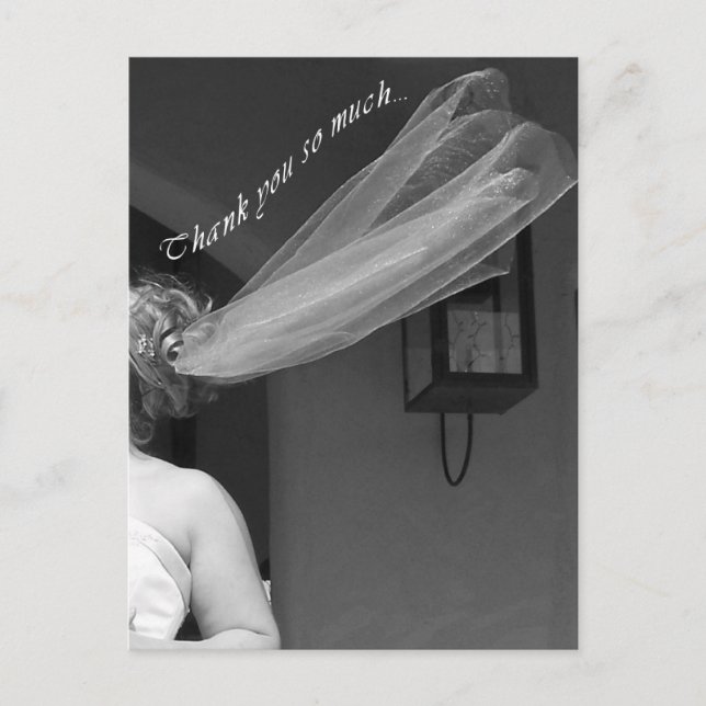 Fun Bridal Veil Wedding Thank You Postcard (Front)
