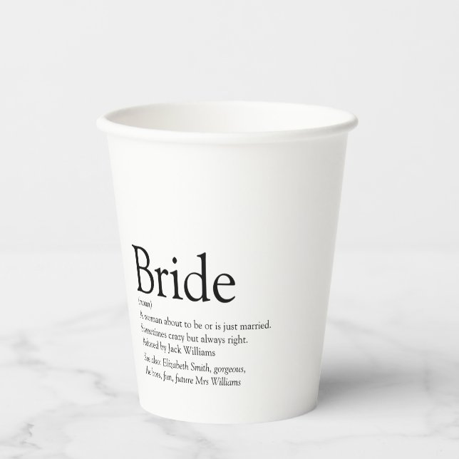Fun Bride Definition Bridal Shower Modern Paper Cups (Front)