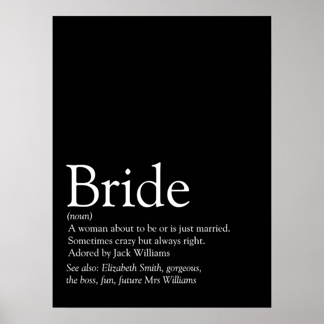 Fun Bride Definition Bridal Shower Sign (Front)