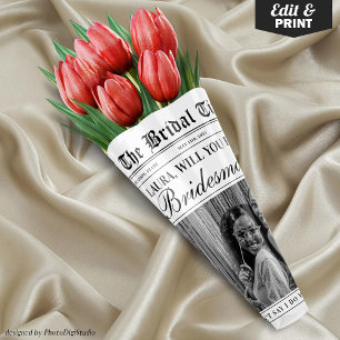 Fun Bridesmaid Proposal Newspaper Flower Bouquet Wrapping Paper Sheet
