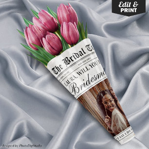 Fun Bridesmaid Proposal Newspaper Flower Bouquet Wrapping Paper Sheet