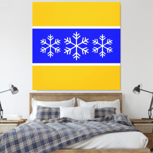 Fun Bright Alpine Blue Yellow Stripes Snowflakes Canvas Print