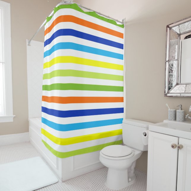 Fun Bright and Bold - Modern Stripes Shower Curtain (In Situ)