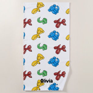 Fun bright balloon animals design beach towel