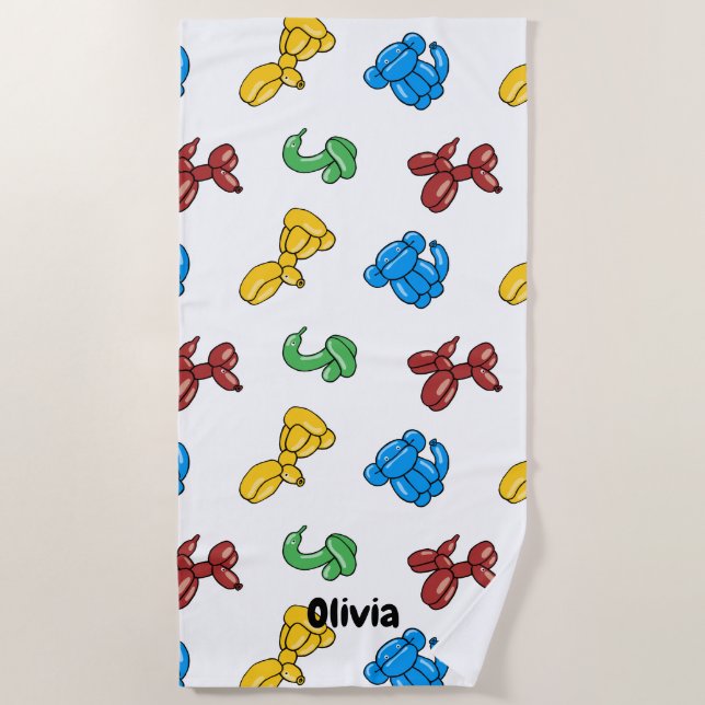 Fun bright balloon animals design beach towel (Front)