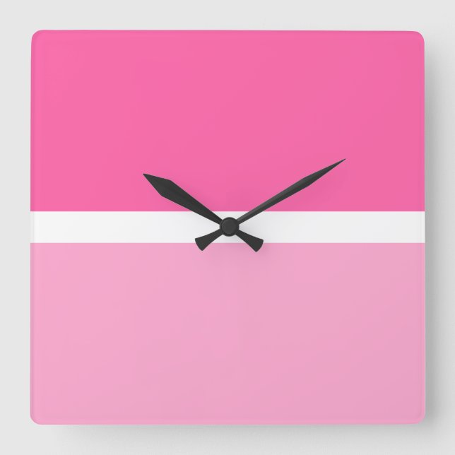 Fun Bright Banded Two Tone Pink Colour Blocks Square Wall Clock (Front)