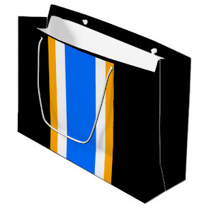 Fun Bright Blue Black White Yellow Racing Stripes Large Gift Bag