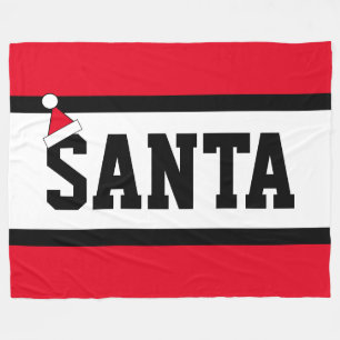 Fun Bright Christmas Red White Stripes SANTA Text Fleece Blanket