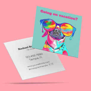 Fun Bright Colourful Dog Custom Pet Sitter Square Business Card
