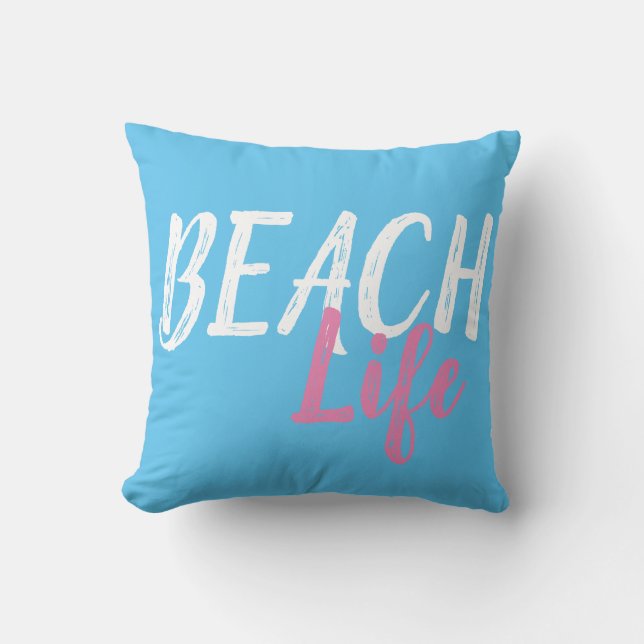 fun bright colours BEACH LIFE sky blue | Cushion (Front)