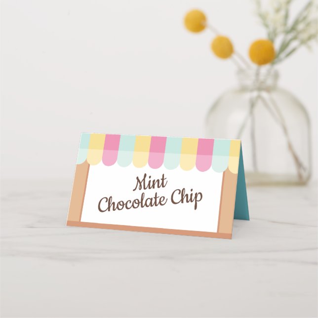 Fun Bright Ice Cream Parlour Awning Birthday Party Place Card (Front)