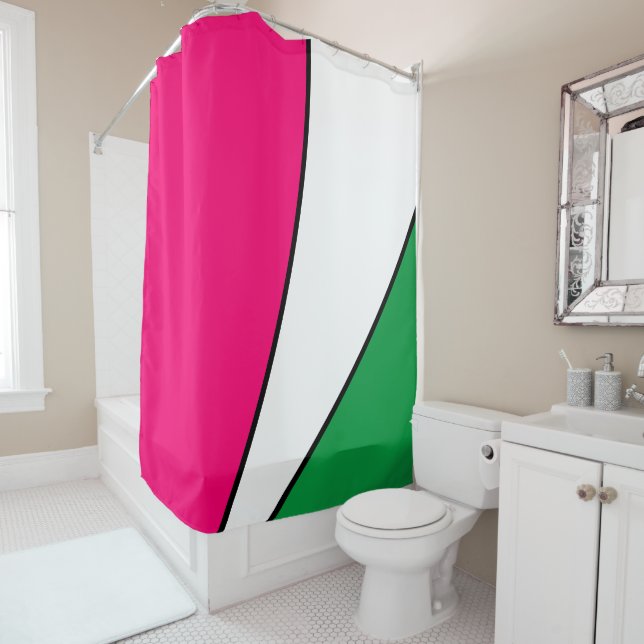 Fun Bright Magenta Pink Kelly Green White Sails Shower Curtain (In Situ)
