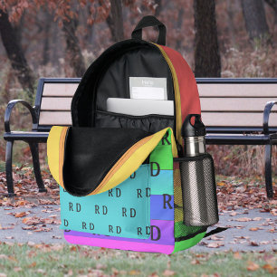 Fun, Bright Monogrammed Rainbow Colour Stripes Blu Printed Backpack