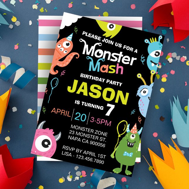 Fun Bright Monster Mash Birthday Party Invitation (Fun Bright Monster Mash Birthday Party Invitation)