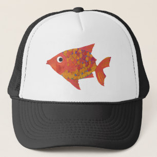 Fun Bright Orange Fish Black and White Trucker Cap