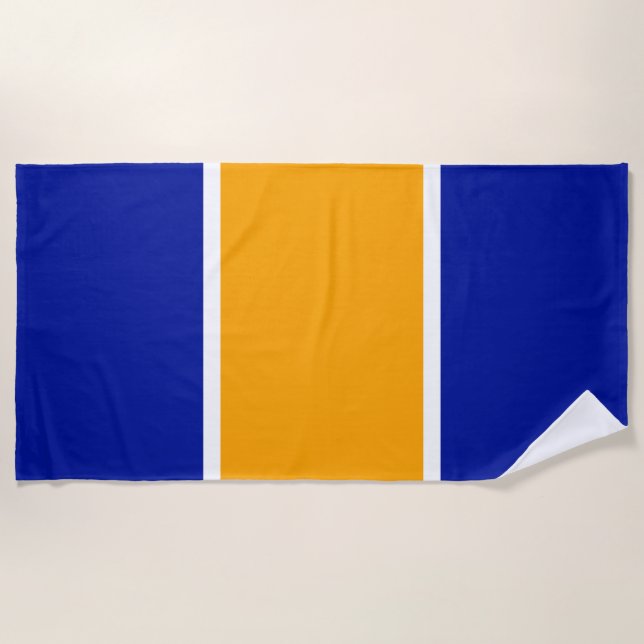 Fun Bright Orange Yellow Blue White Racing Stripes Beach Towel (Front)