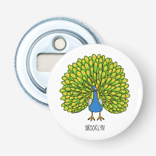 Fun bright peacock bird illustration bottle opener