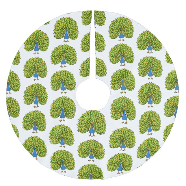 Fun bright peacock bird illustration brushed polyester tree skirt (Front)