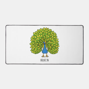 Fun bright peacock bird illustration desk mat