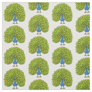 Fun bright peacock bird illustration fabric