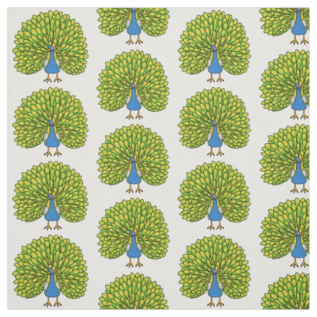 Fun bright peacock bird illustration fabric (Swatch)