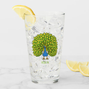 Fun bright peacock bird illustration glass