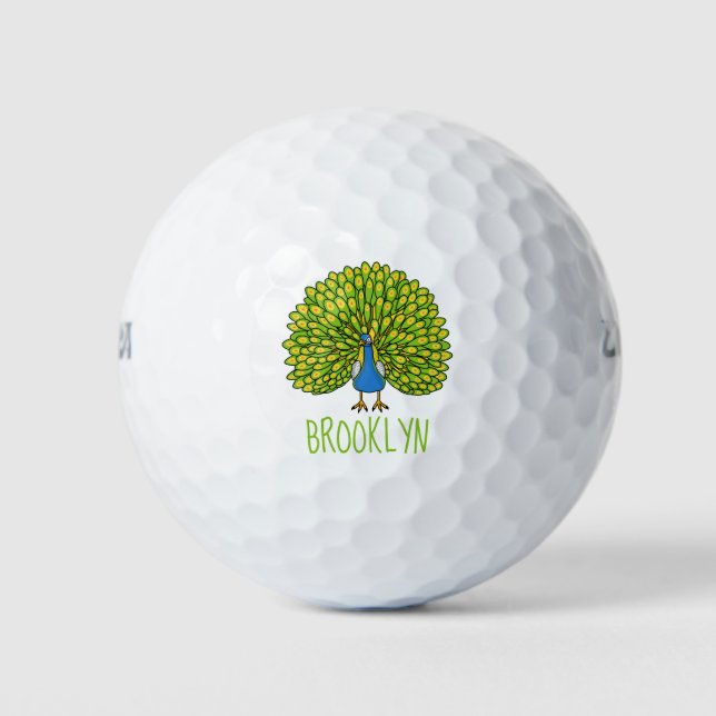 Fun bright peacock bird illustration golf balls (Front)