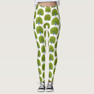 Fun bright peacock bird illustration leggings