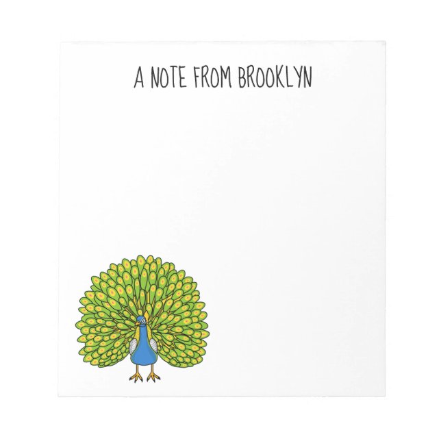 Fun bright peacock bird illustration notepad (Front)