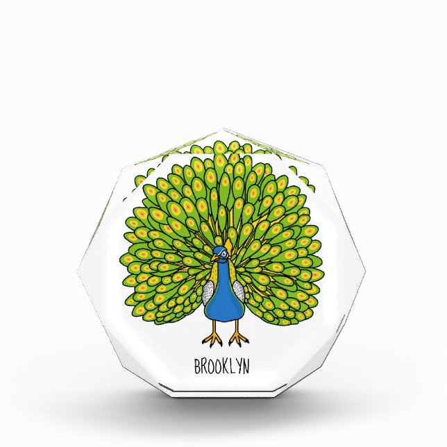 Fun bright peacock bird illustration photo block (Front)
