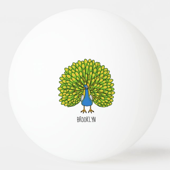 Fun bright peacock bird illustration  ping pong ball (Front)