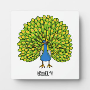 Fun bright peacock bird illustration plaque